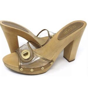 Coach Cagney clear signature gold trim mules